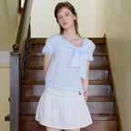 LETTER FROM MOON Salty Ribbon Half Blouse (Sky Blue)