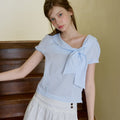 LETTER FROM MOON Salty Ribbon Half Blouse (Sky Blue)