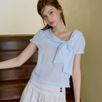LETTER FROM MOON Salty Ribbon Half Blouse (Sky Blue)