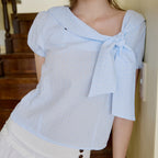 LETTER FROM MOON Salty Ribbon Half Blouse (Sky Blue)