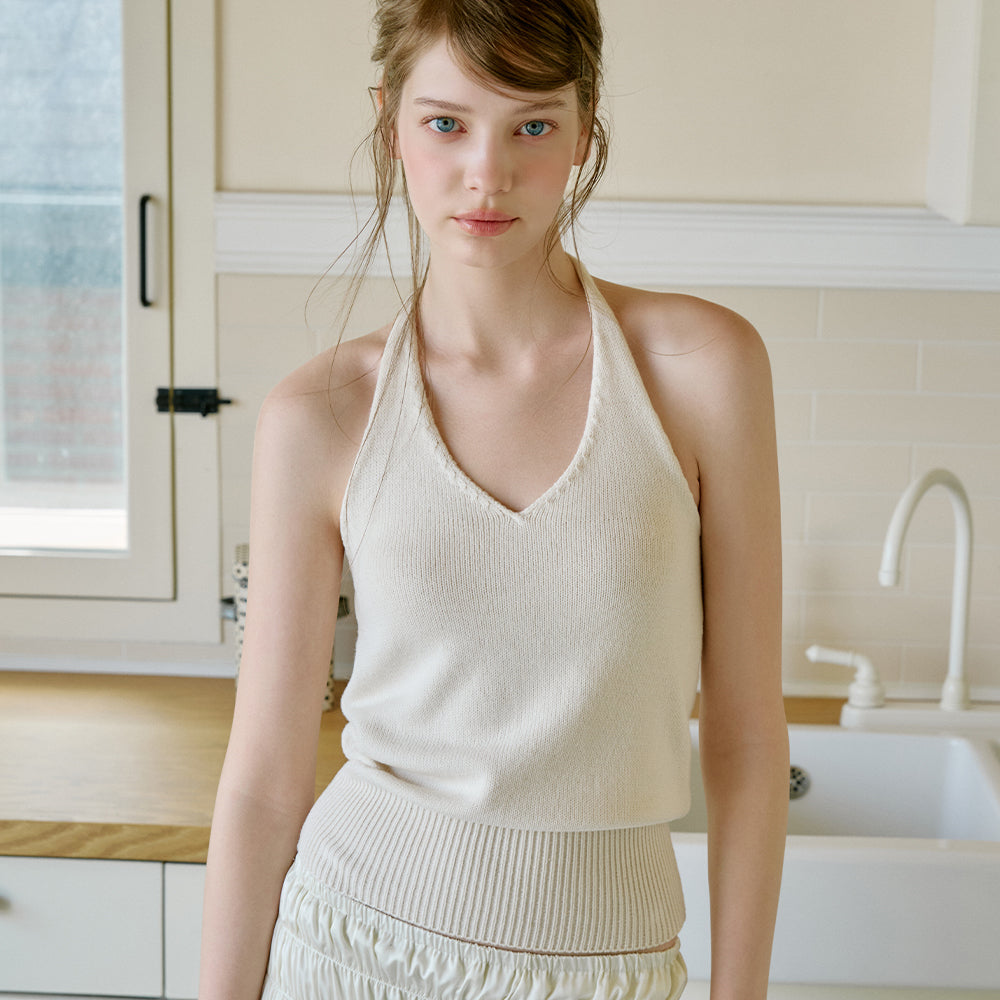 LETTER FROM MOON Pepper halterneck summerite bustier (ivory)