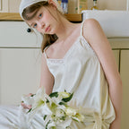 LETTER FROM MOON Satin Lace Strap Sleeveless (Cream)