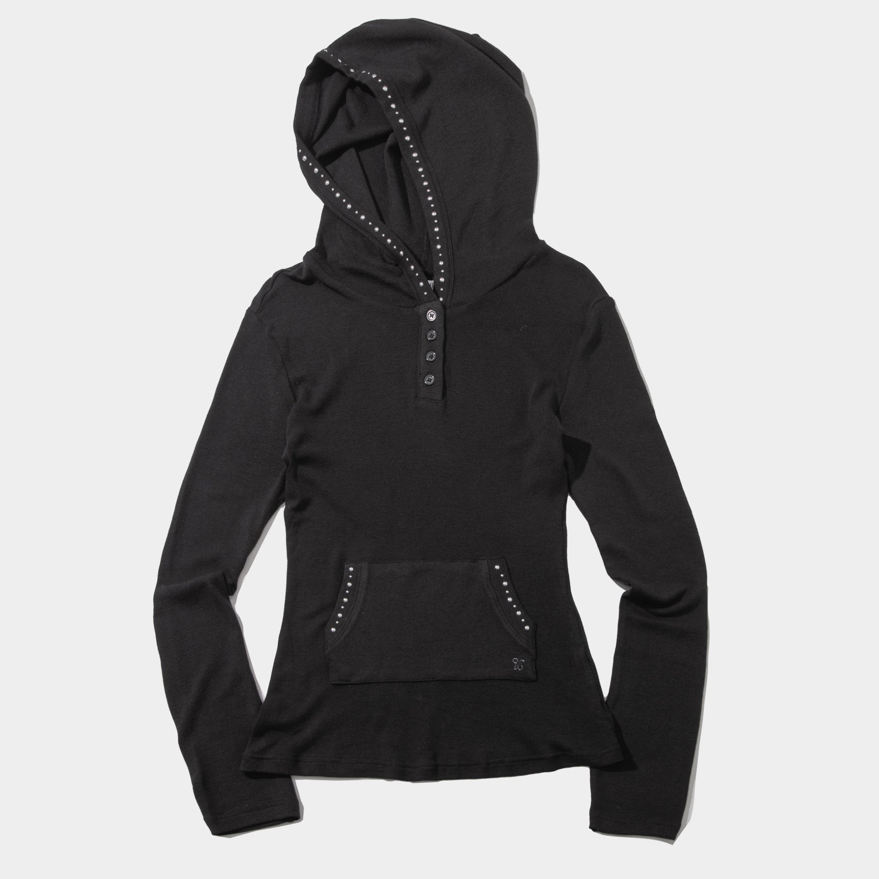 PLACE STUDIO Minimal double button slim fit layered hood long sleeve _2COLOR