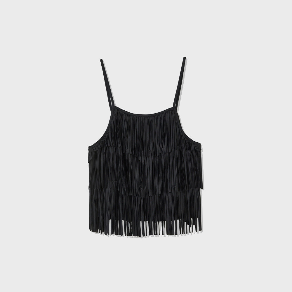PENFIELD Satin Fringe Top Black_FS2WV80F