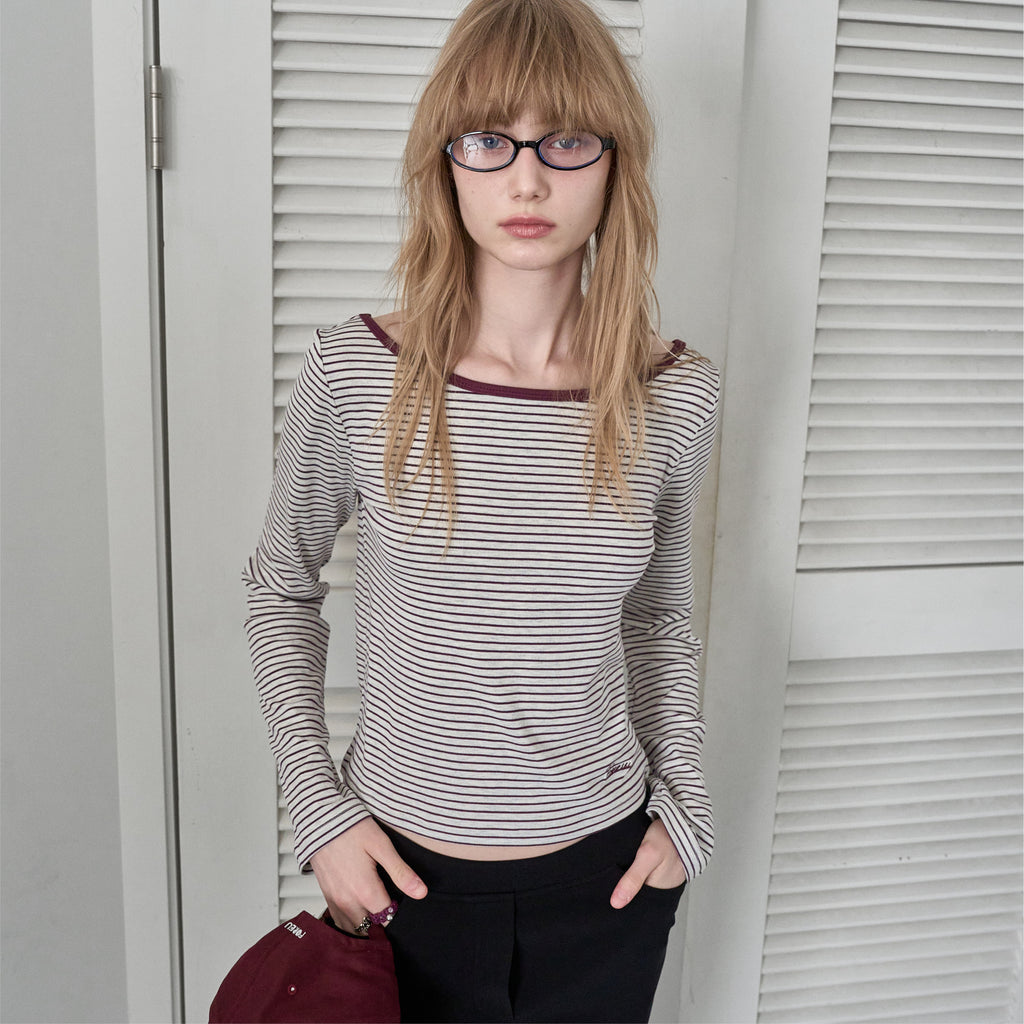 FOREU [29CM Exclusive] Summer Boat Neck T-Shirt (Wine)