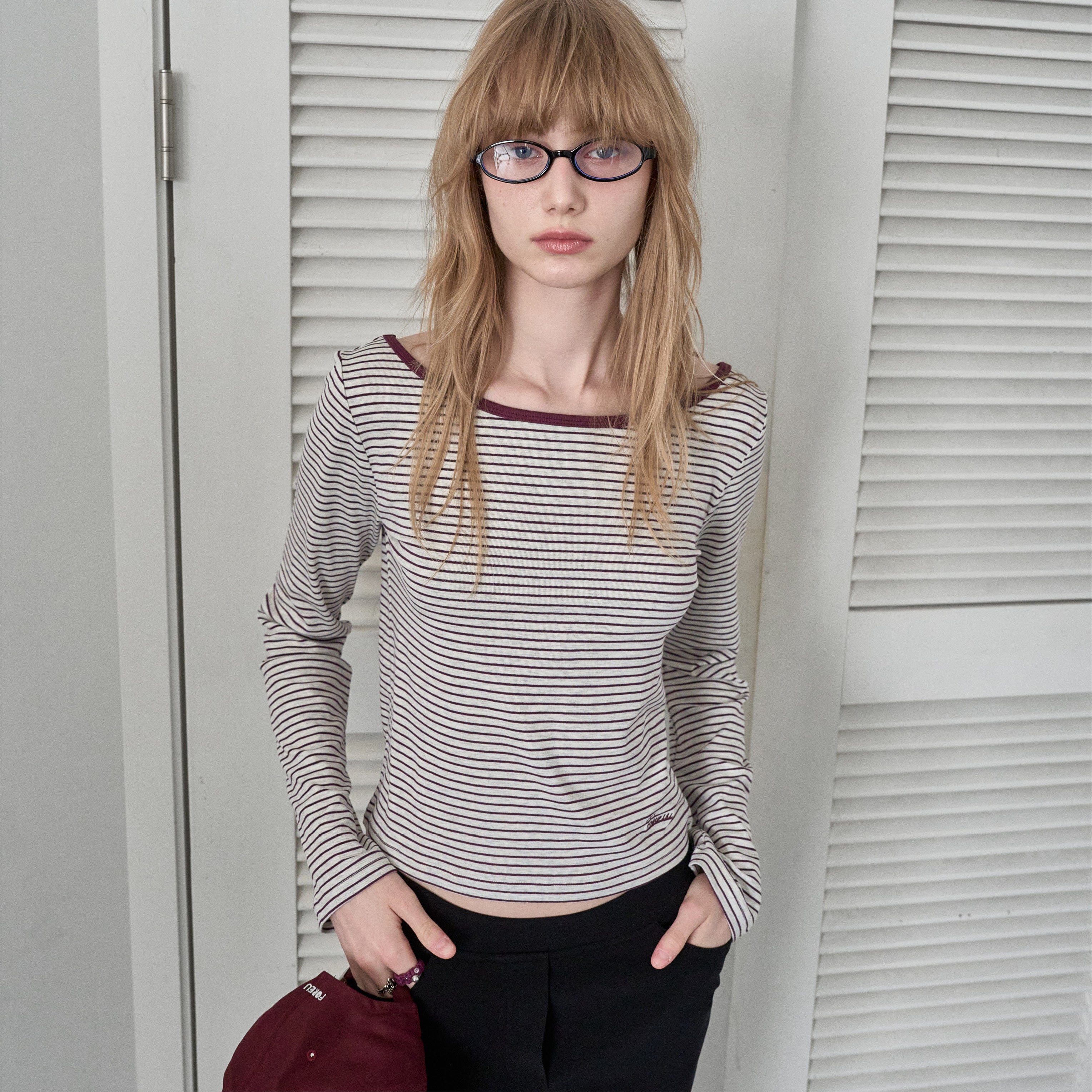 FOREU [29CM Exclusive] Summer Boat Neck T-Shirt (Wine)