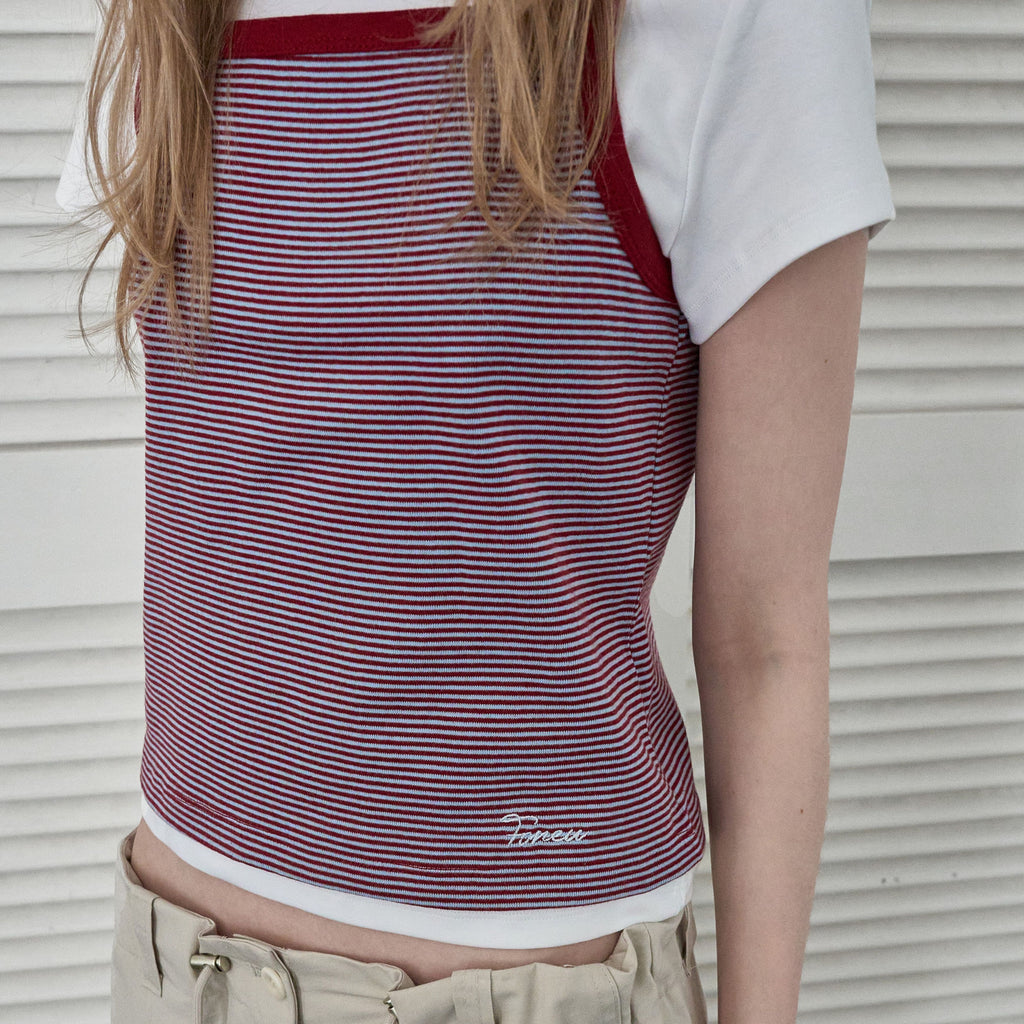 FOREU [29CM Exclusive] (1st) Cotton Stripe Sleeveless (Burgundy)