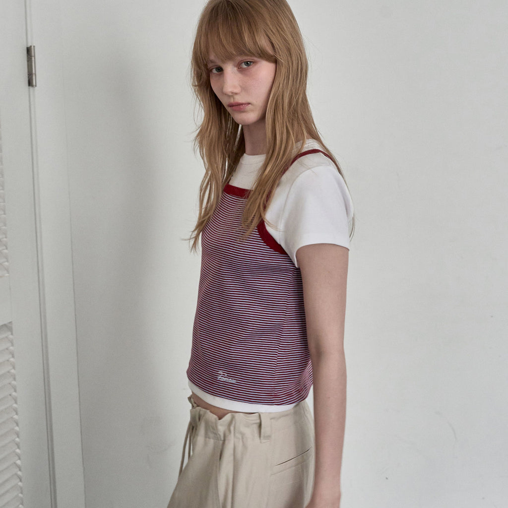 FOREU [29CM Exclusive] (1st) Cotton Stripe Sleeveless (Burgundy)