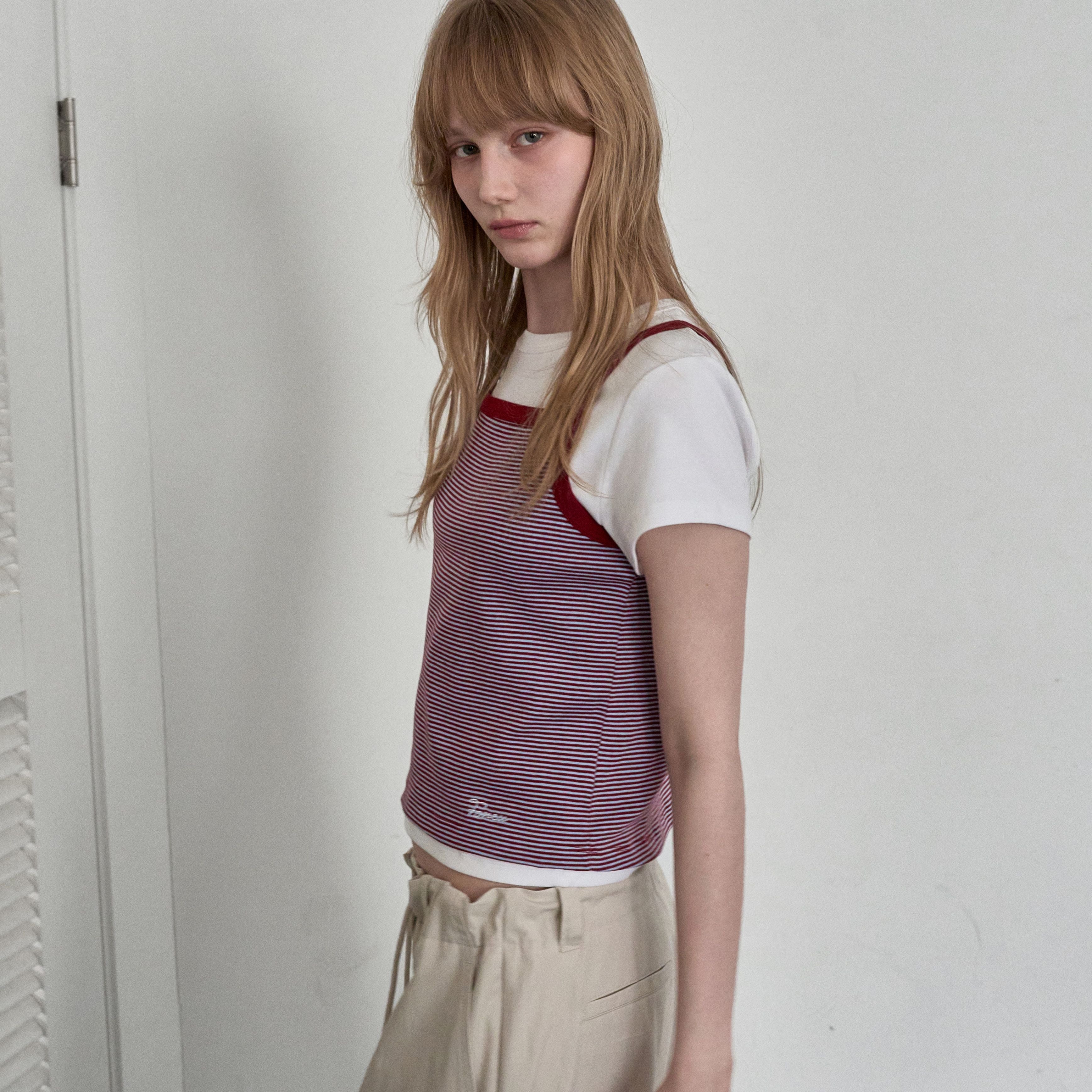 FOREU [29CM Exclusive] (1st) Cotton Stripe Sleeveless (Burgundy)