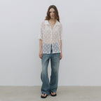 AREYOU SEOUL FLORAL JACQUARD SHEER SHIRT, WHITE