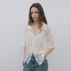 AREYOU SEOUL FLORAL JACQUARD SHEER SHIRT, WHITE