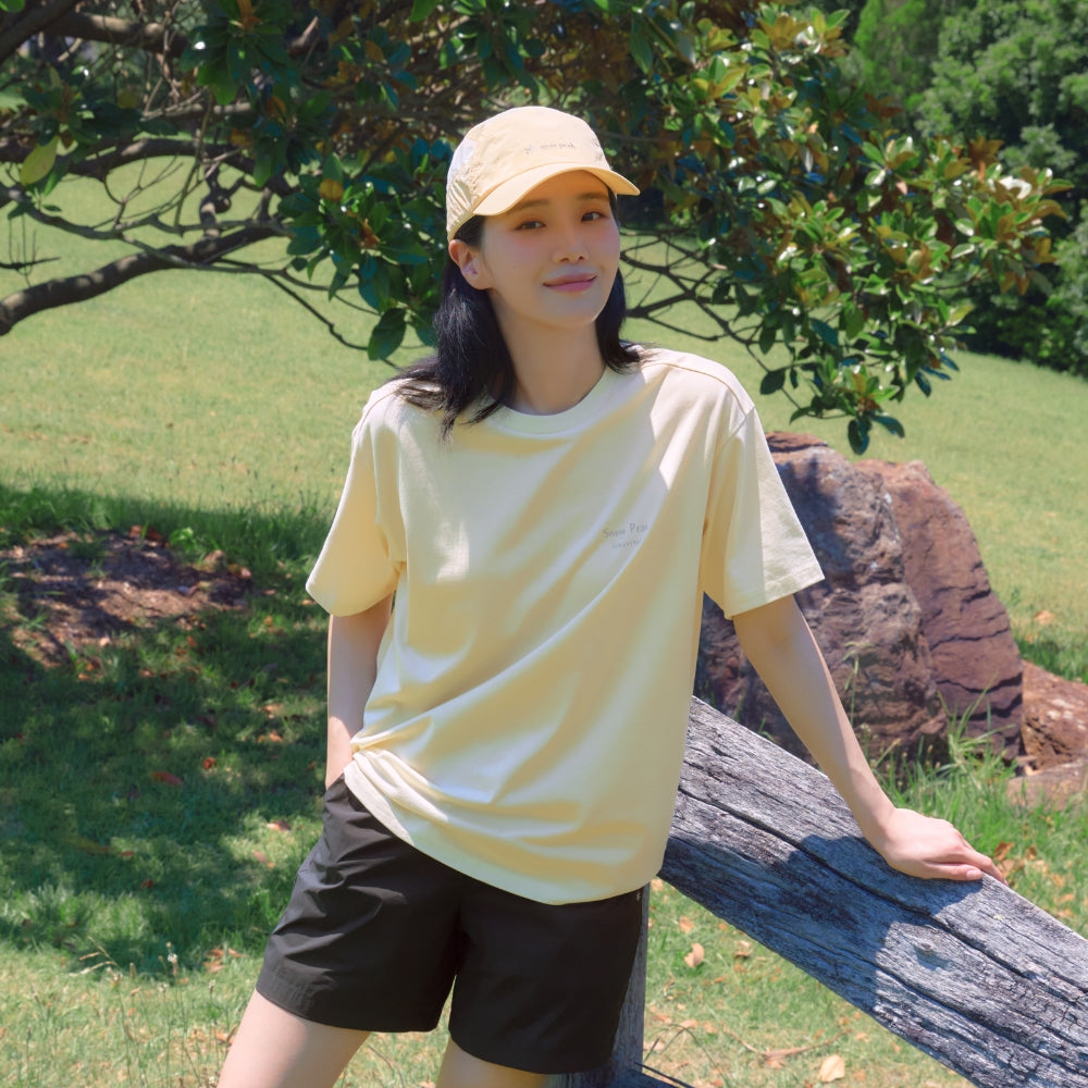 SNOWPEAK APPAREL Cotton Women's Flower Graphic Short Sleeve T-Shirt Pastel Yellow (S26MWFTS67)