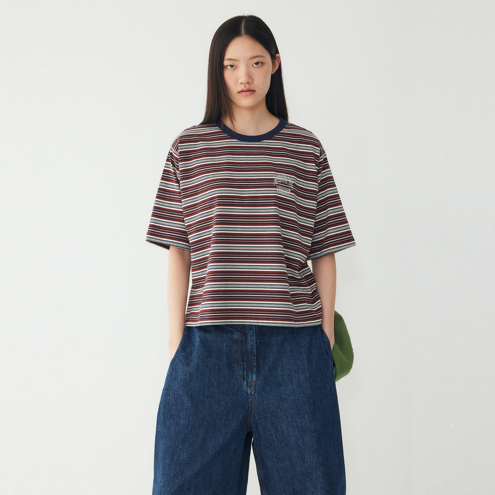STUDIO TOMBOY Multi-stripe cropped t-shirt_Rust 9176322976