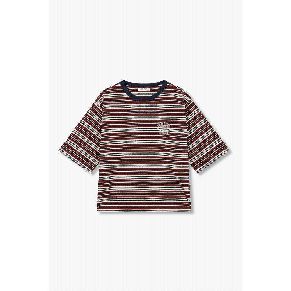 STUDIO TOMBOY Multi-stripe cropped t-shirt_Rust 9176322976