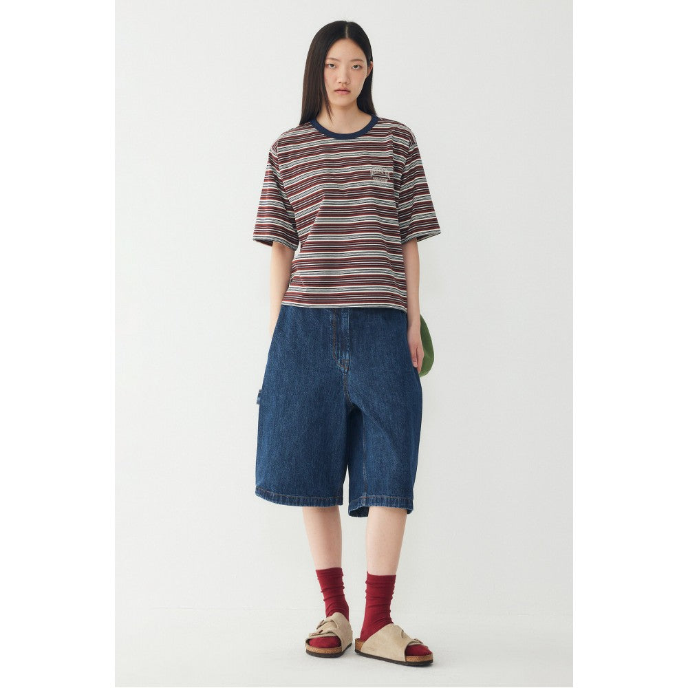 STUDIO TOMBOY Multi-stripe cropped t-shirt_Rust 9176322976