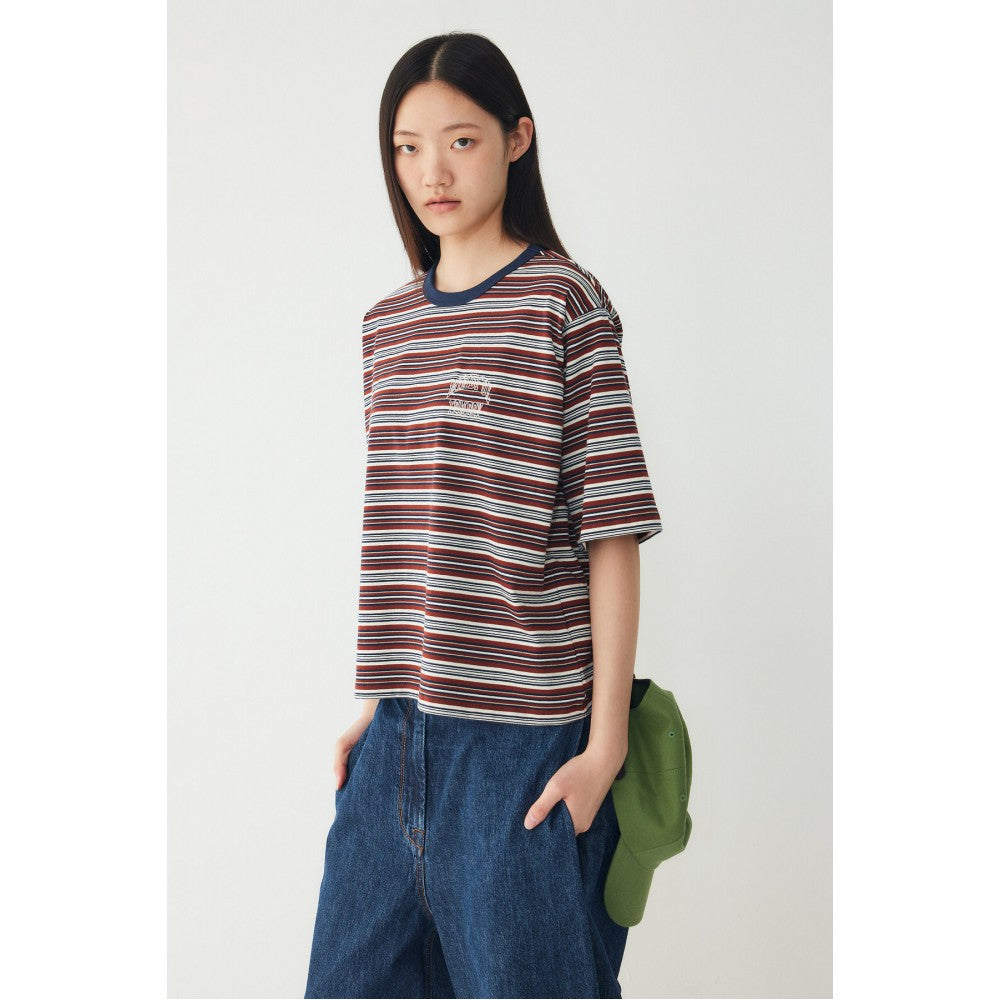 STUDIO TOMBOY Multi-stripe cropped t-shirt_Rust 9176322976