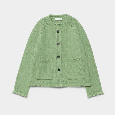 (W) CHUNKY KNIT CREWNECK CARDIGAN (SAGE)
