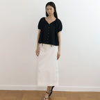 LINGSEOUL jacquard shirring string blouse-black