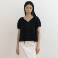 LINGSEOUL jacquard shirring string blouse-black