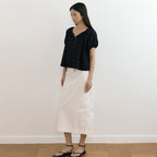 LINGSEOUL jacquard shirring string blouse-black