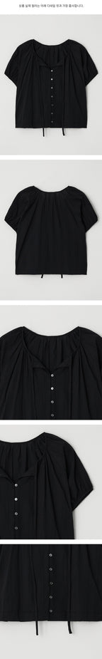 LINGSEOUL jacquard shirring string blouse-black