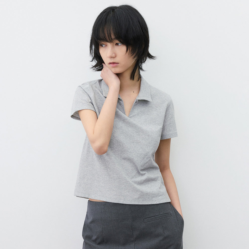 SUARE WOMEN (Women) Button Collar Half Sleeve Melange Gray