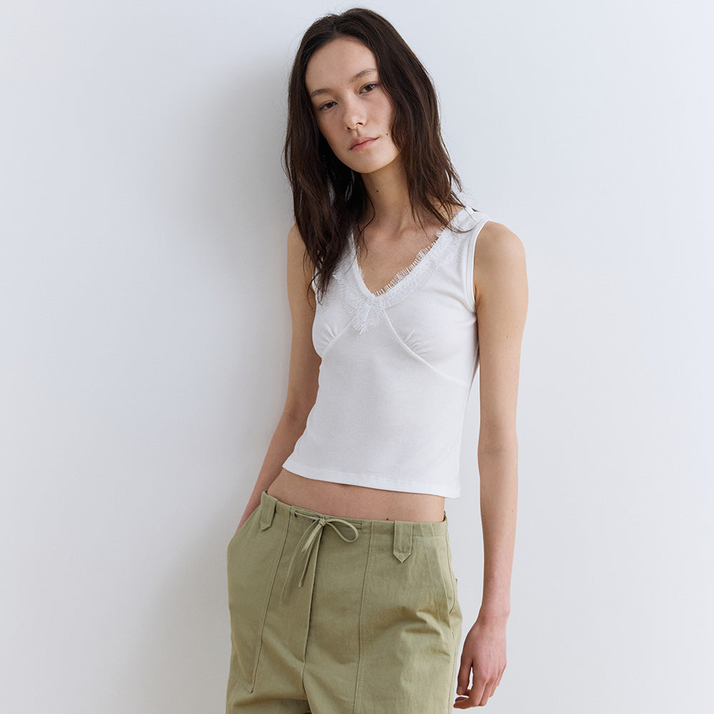 portofcall delphine lace v-neck top_white