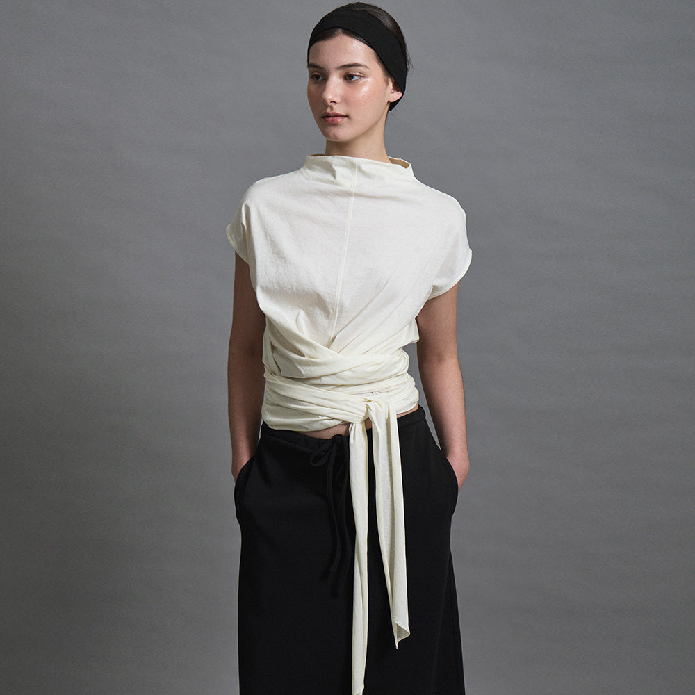 LENUÉE [7th Order] Celine Twist Jersey Blouse (Cream)
