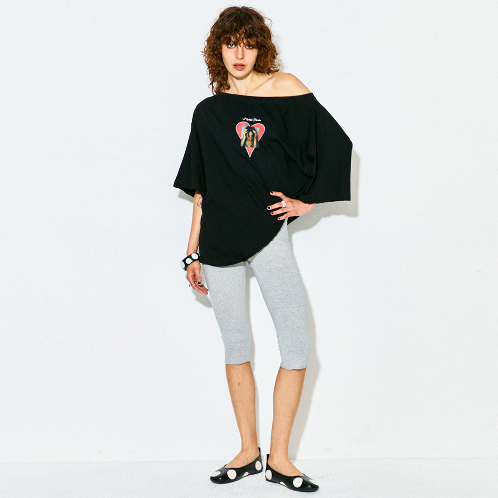 HIGHTIDE FRANKIE No Love Off Shoulder Lace Tee Black