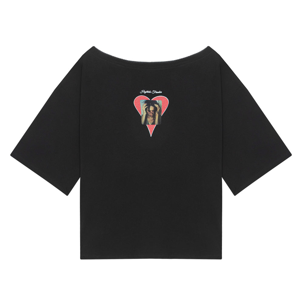HIGHTIDE FRANKIE No Love Off Shoulder Lace Tee Black