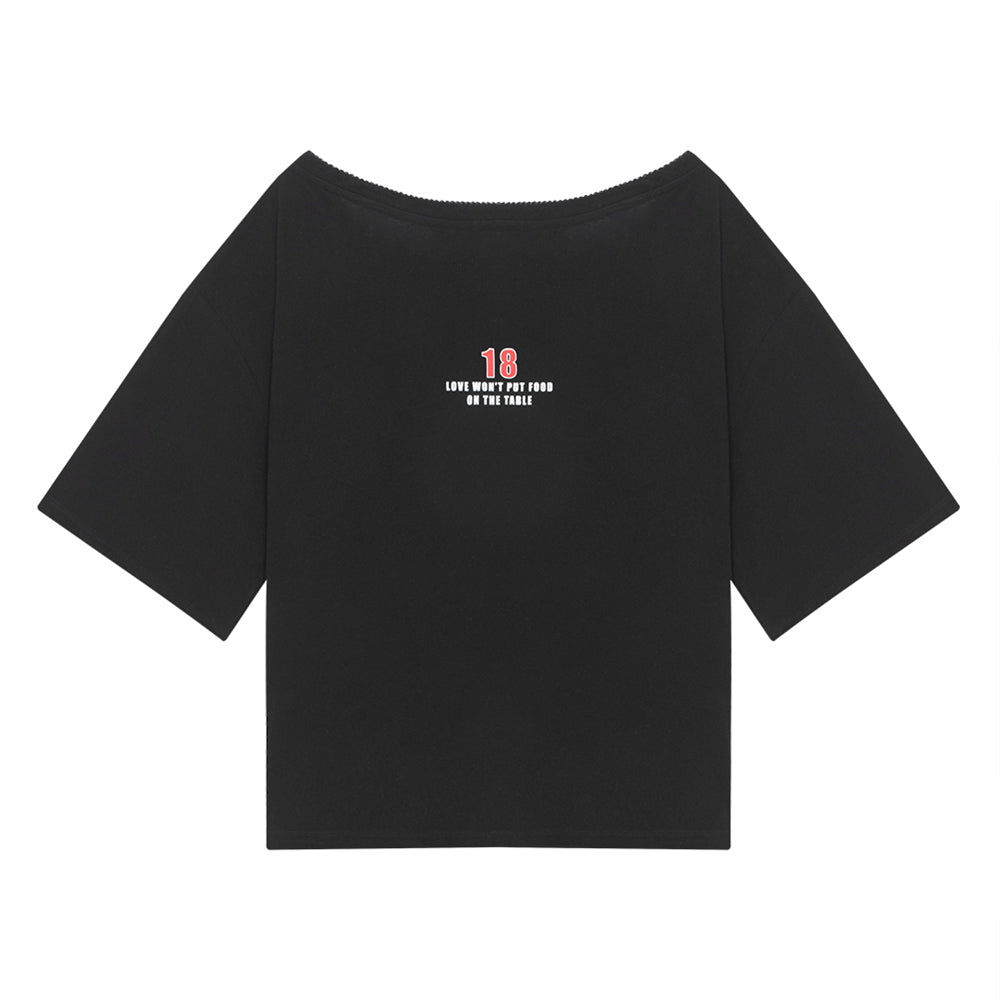 HIGHTIDE FRANKIE No Love Off Shoulder Lace Tee Black