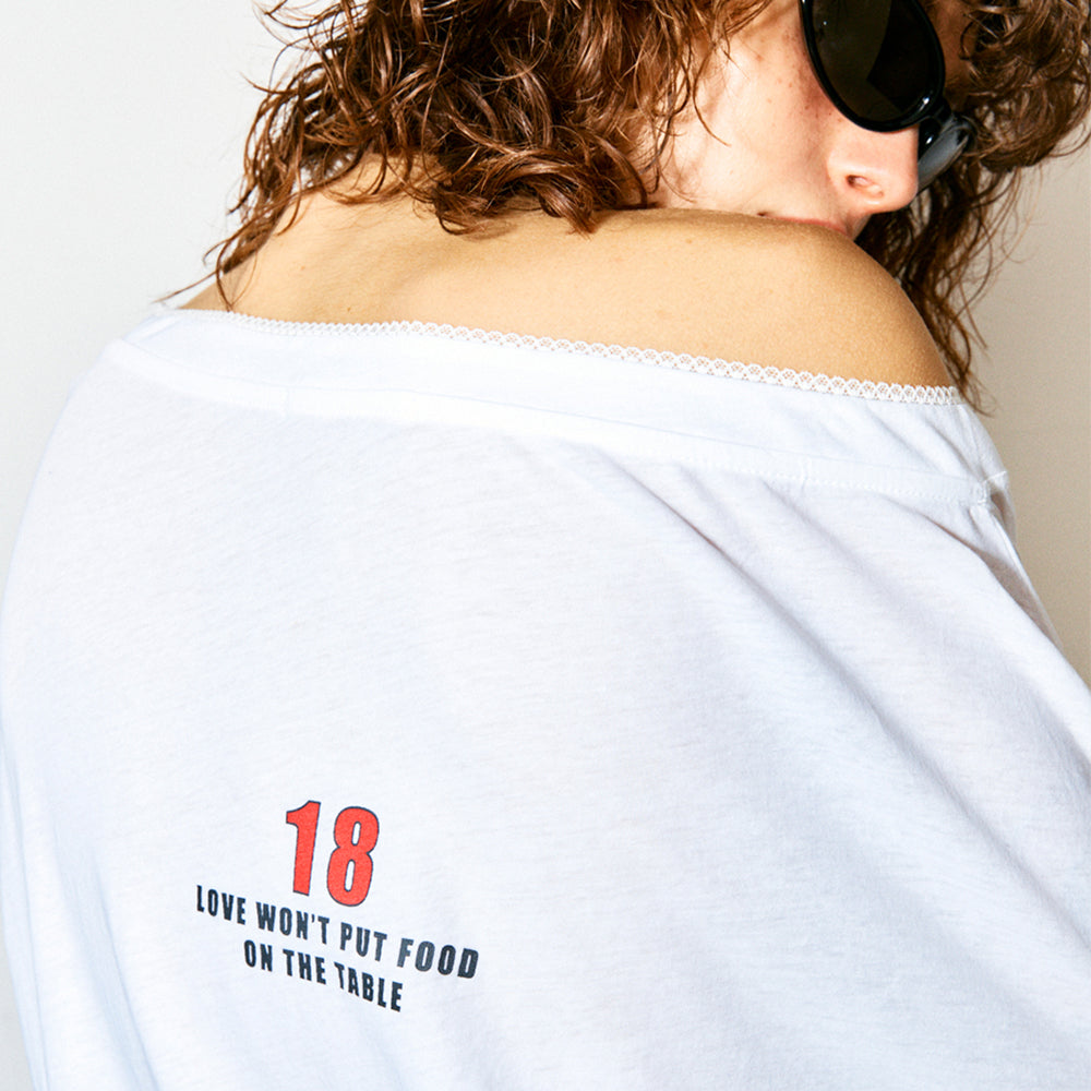 HIGHTIDE FRANKIE No Love Off Shoulder Lace Tee White