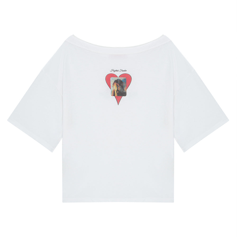 HIGHTIDE FRANKIE No Love Off Shoulder Lace Tee White