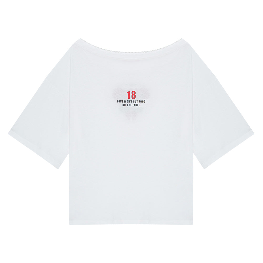 HIGHTIDE FRANKIE No Love Off Shoulder Lace Tee White