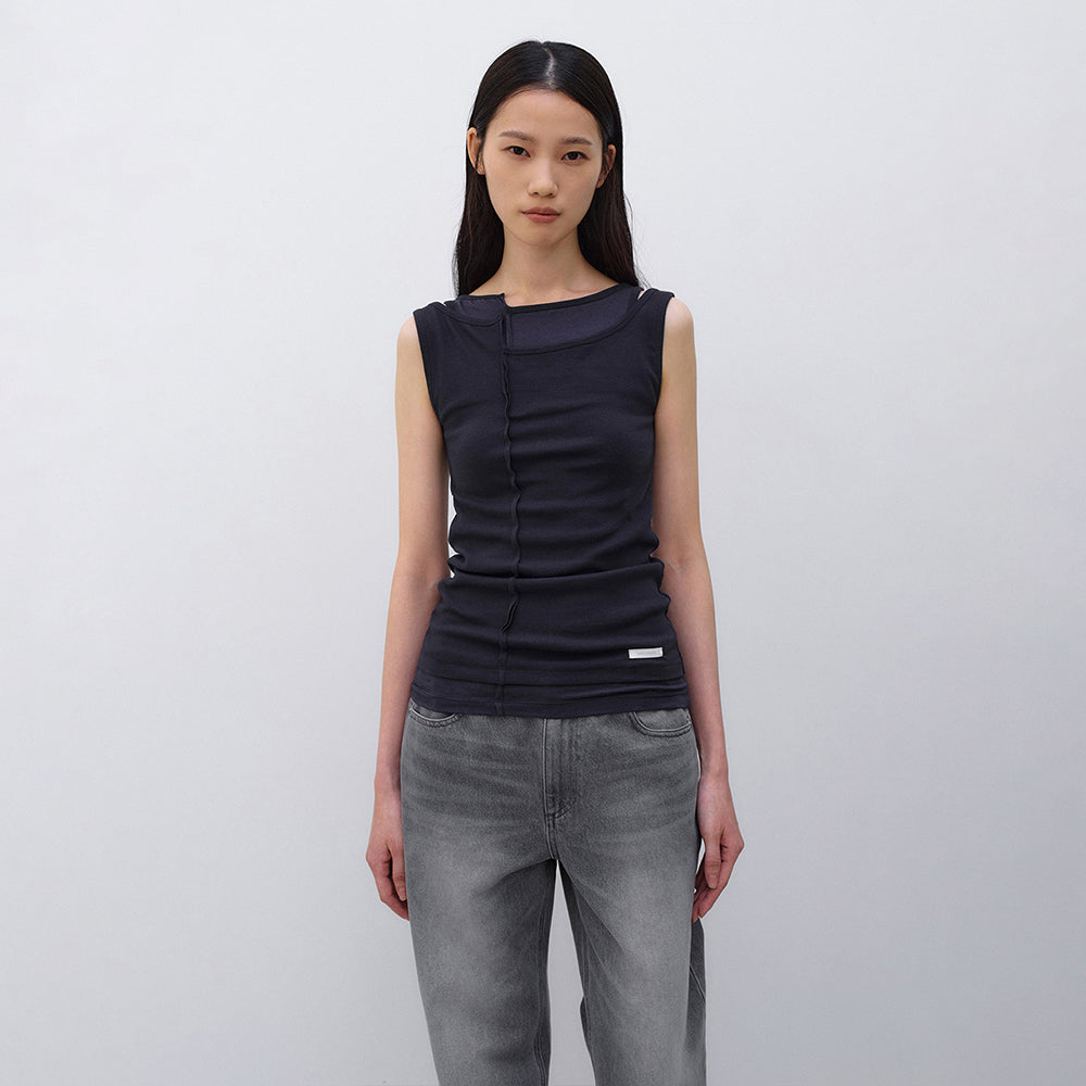 INSILENCE WOMEN [2nd reorder] Unbalanced layer sleeveless NAVY