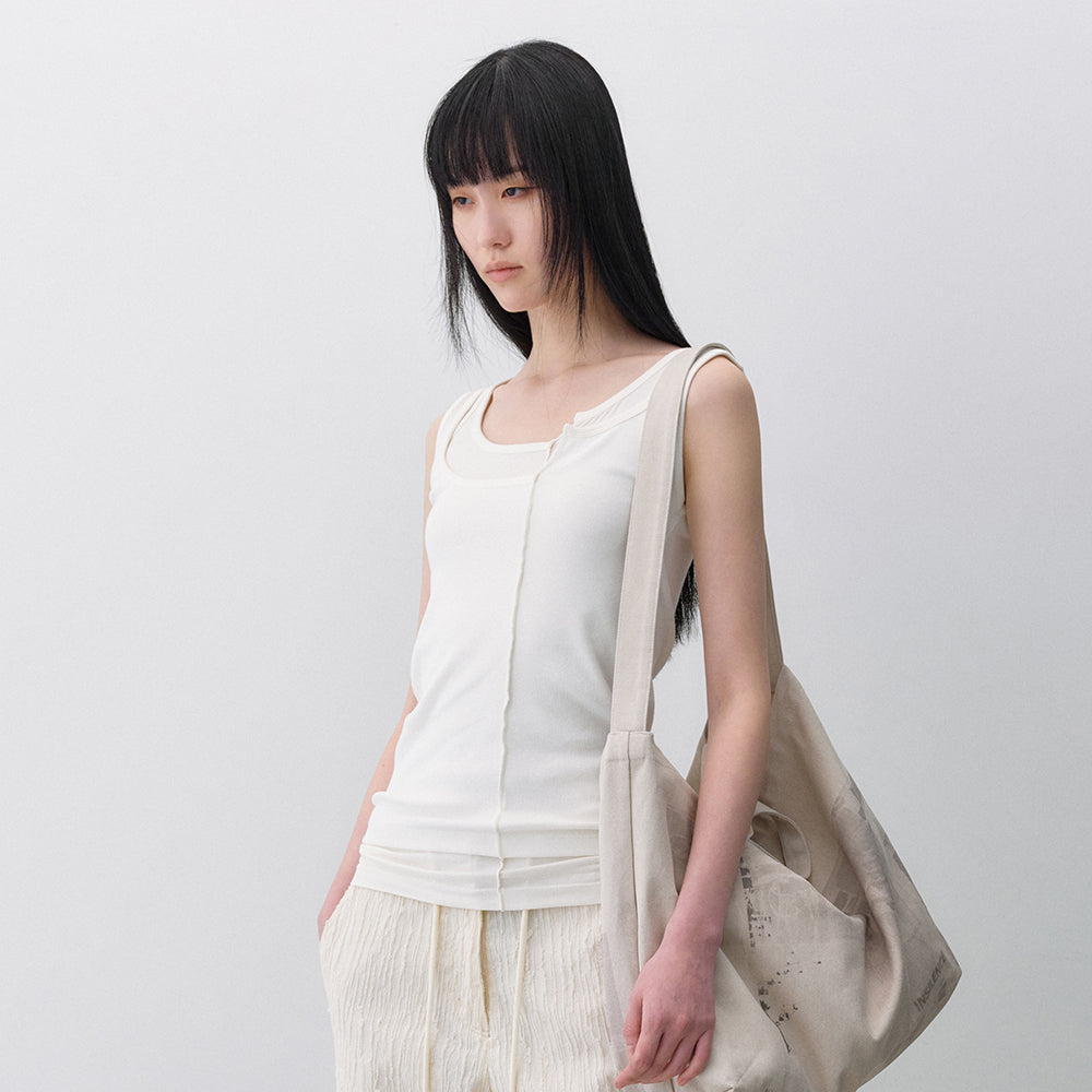 INSILENCE WOMEN UNbalanced layer sleeveless WHITE