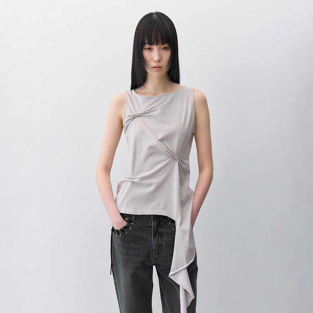 INSILENCE WOMEN [3rd reorder] Pin tuck drape sleeveless ASH GRAY