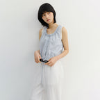 DUNST FRILL SLEEVELESS BLOUSE SOFT BLUE CHECK_UDBL6B226B1