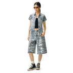 DECET WOMEN Western Slim Denim Short Shirts DCWSH002LBlueA