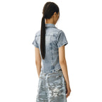 DECET WOMEN Western Slim Denim Short Shirts DCWSH002LBlueA
