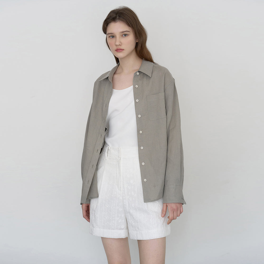 NILBY P Linen classic shirt K/Grey [N6PSBL01]