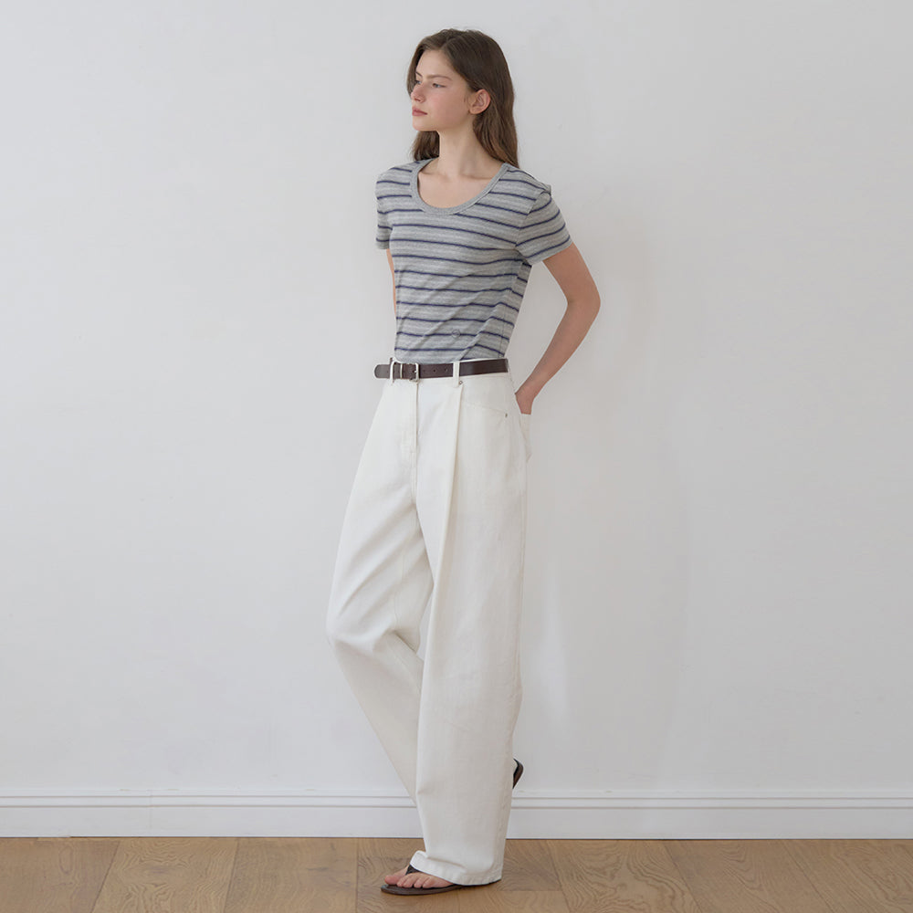 NILBY P Essential U-Neck Slim T-shirt Misty blue [N6PSTS03]