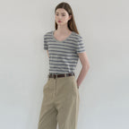NILBY P Essential U-Neck Slim T-shirt Misty blue [N6PSTS03]