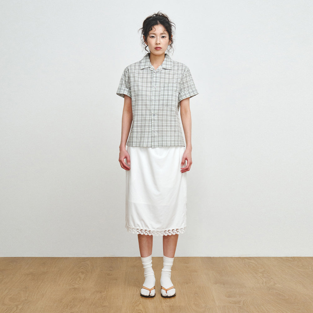 PLZPROJECT CHECK CINCH-BACK HALF SHIRT, GREEN