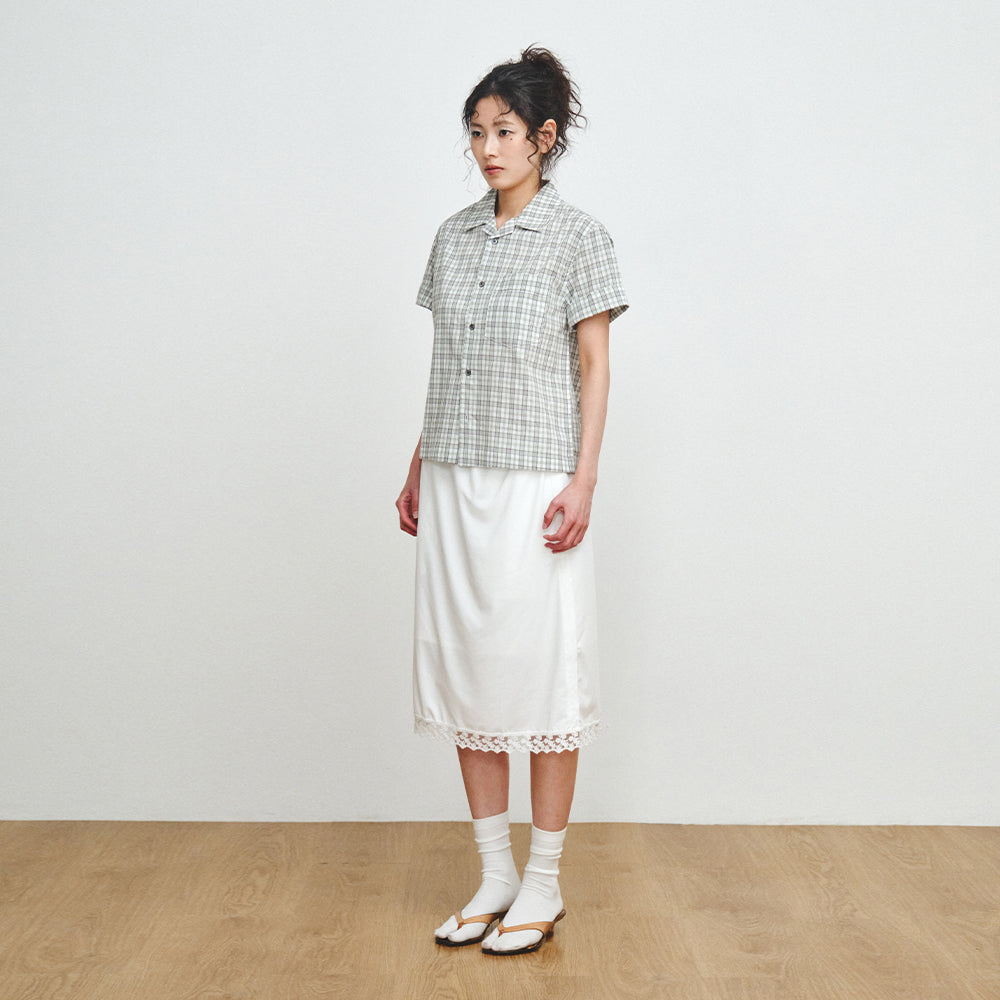 PLZPROJECT CHECK CINCH-BACK HALF SHIRT, GREEN