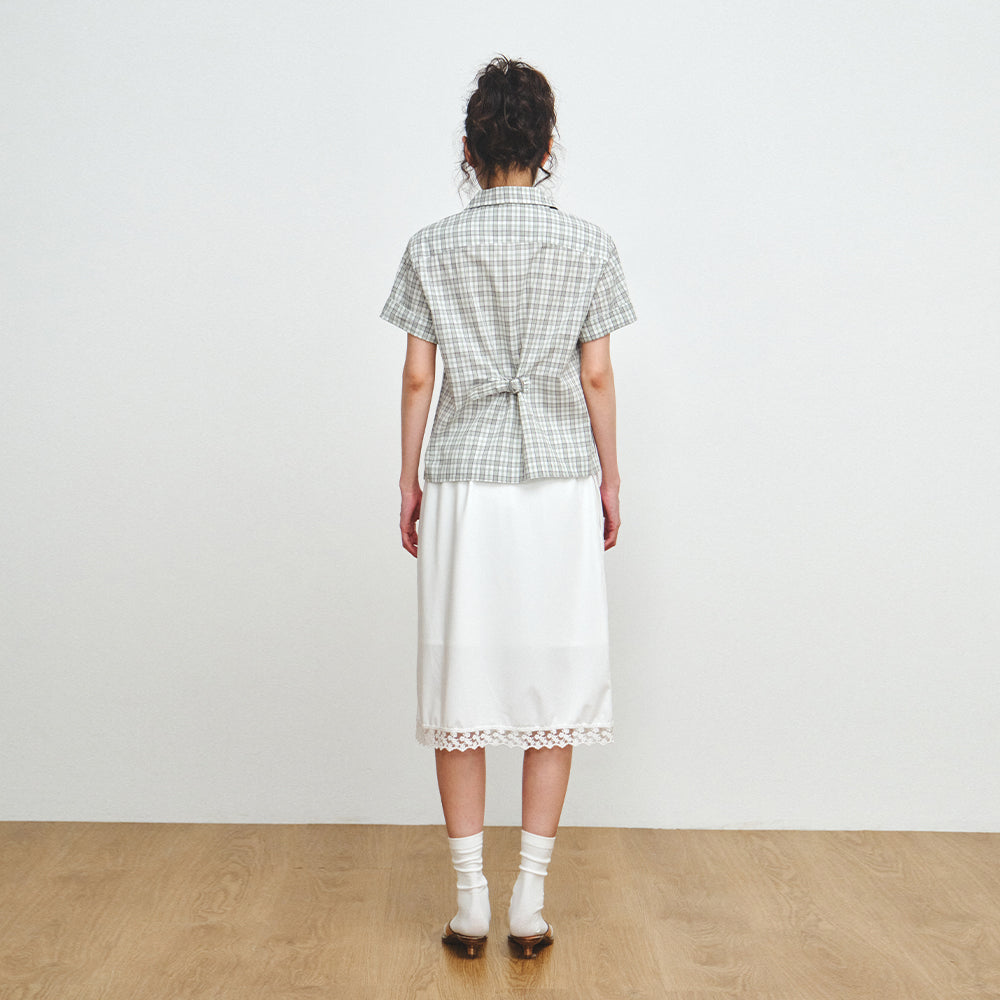 PLZPROJECT CHECK CINCH-BACK HALF SHIRT, GREEN