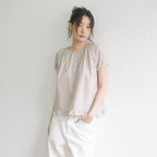 HAVISM CHECK HENLEY NECK BLOUSE(BEIGE)