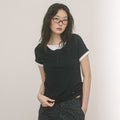 HAVISM DOUBLE HENLEY NECK S/S TEE(BLACK)