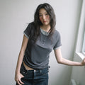 HAVISM DOUBLE HENLEY NECK S/S TEE(CHARCOAL)