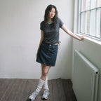 HAVISM DOUBLE HENLEY NECK S/S TEE(CHARCOAL)